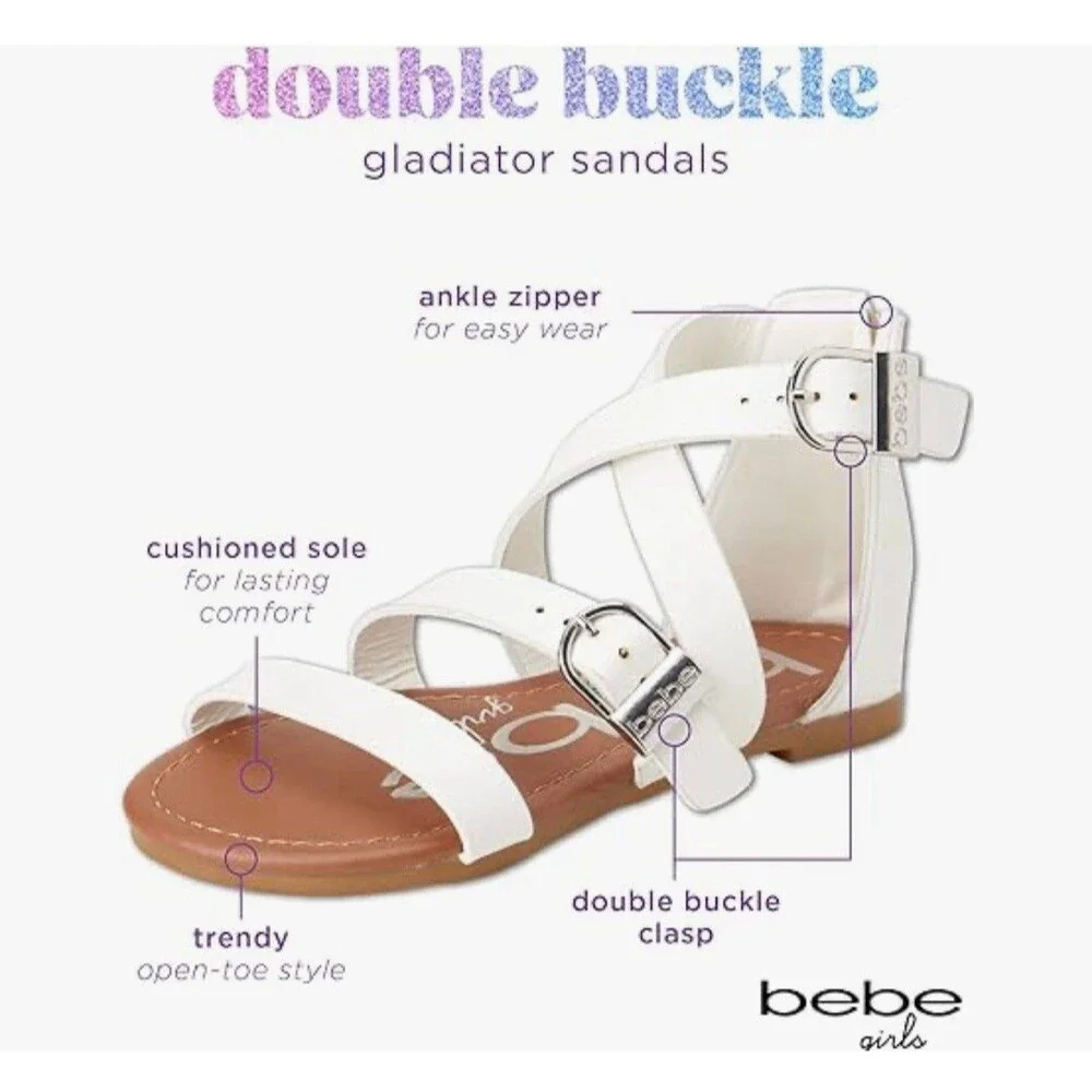 Bebe Girls Strappy Gladiator Sandals White Size 1 New